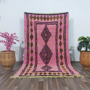 MARVELOUS BENIOURAIN RUG -Pink and Black decor -Handwoven Berber Beniourain Rug 9x12 -Large rug for living room -Wool Boho Rug -Bohemian Rug