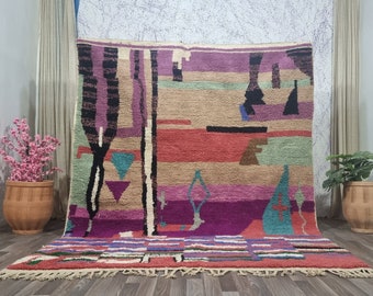 Geometric Beni Ourain Custom rugs living room -Berber rug -Amazing Multicolored Rug-Handmade Wool Rug-Berber Carpet-Genuine Wool Rug