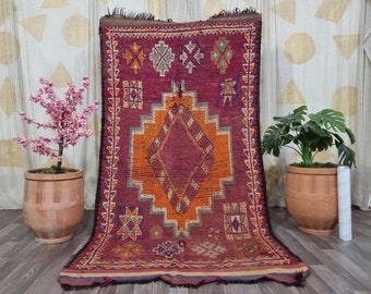 Alfombra Boujaad marroquí vintage: Auténtica alfombra marroquí - Decoración tribal bereber hecha a mano, 2,44 x 1,32 m