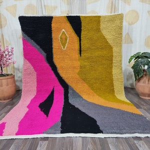 Cozy Chic Moroccan Rug living room 6x9 ft, Moroccan Berber Wool Carpet ,Large Area Rug,Moroccan Rug Hand Knotted, Geometric Wool Boujaad Rug