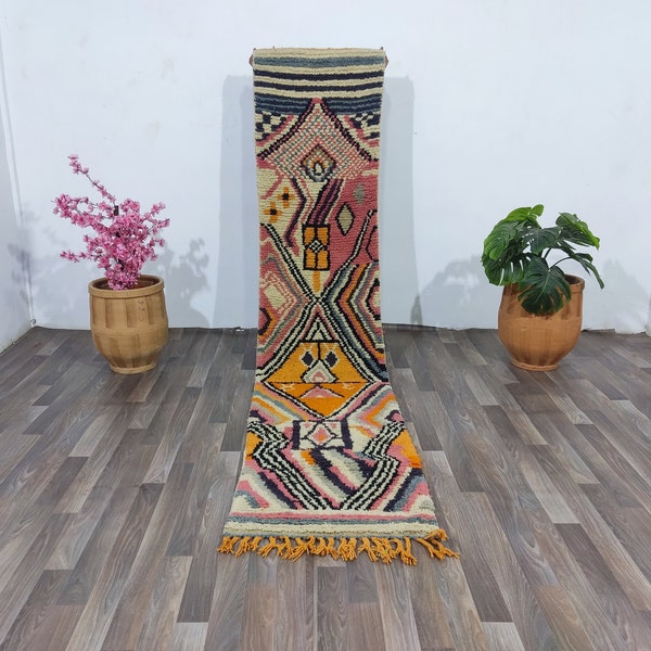 MOROCCAN RUGS RUNNER -Berber Colorful Custom Runner Rug -Authentic Moroccan rug -Boho Carpet-Orange Rug-Hand knotted Beni Ouarain Runner 2x9