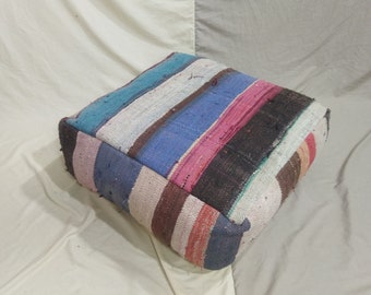 INCREÍBLE puf minimalista, puf de lana bereber, cojín de suelo marroquí, puf marroquí vintage, cojín de suelo vintage, puf kilim marroquí