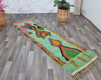 custom runner moroccan Hand knotted Runner rug,green wool shaggy rug,gorgeous boujaad green rug,Authentic Moroccan Rug, Moroccan fluffy Rug