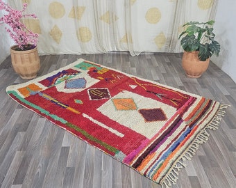 Alfombras Boujaad únicas para sala de estar -Alfombra de lana colorida marroquí, alfombra de área Boho tejida a mano, alfombra vieja multicolor, alfombra de lana abstracta 9x12