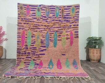 Preciosas alfombras Beni Ourain, alfombras de lana multicolores, alfombra marroquí hecha a mano, alfombras geométricas únicas, alfombra de área bereber, acogedora y elegante caarpet de lana boho