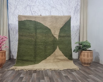Gorgeous Beni Ourain Rug-Green And Beige Rug-Emerald Green Rug-woven rug-colorful rug-green wool Beniourain Carpet,Unique Geometric Rug