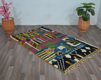 UNIQUE Beni Ourain Wool Rug -Abstract Boujaad Rug -Multicolored Rug -Hand woven Area Rug -Handmade Wool rugs -Boujaad rug 6x9 -Berber Carpet