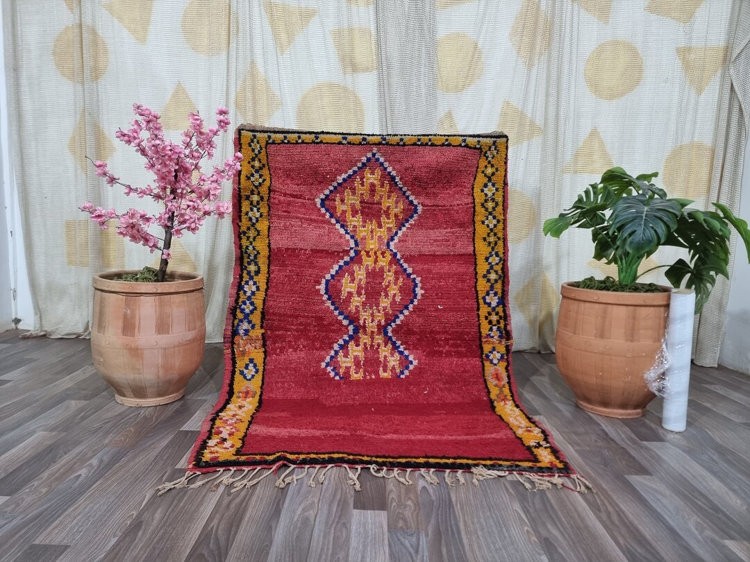 Vintage Geometric Moroccan Colorful Rug -boujaad Berber Rug - Red ...