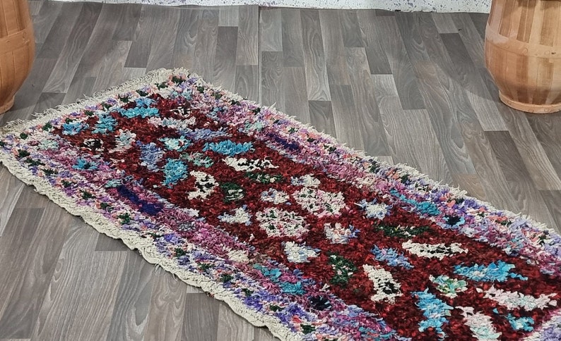 Gorgeous Multicolor Rug runner Unique Old Rugs Hallway runner ,Boucherouite Berber Rugs ,Handmade Colorful Design Carpet, boho Rug Runner . image 9