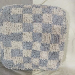 Unique Checkered Wool Pouf ,Gray Wool pouf ,Handmade Checkered Rugs ,Unique Bohemian Sofa ,vintage Pouf Beniourain Wool Pouf old Pouf . zdjęcie 5