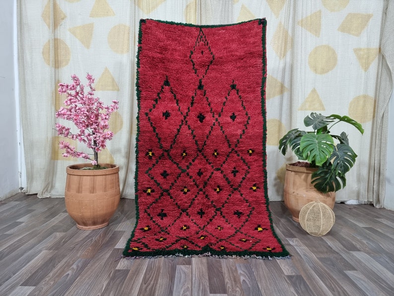 Vintage Wool Woven Rug Runner ,moroccan Boujaad Rug berber Colorful Rug