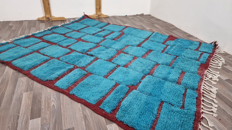 gorgeous Beni ourain rug Blue/Custom Moroccan Rug,Tribal berber Rug-Gaming Room Area Rug-Amazing Blue Rug,Abstract Multicolored Carpet, image 6