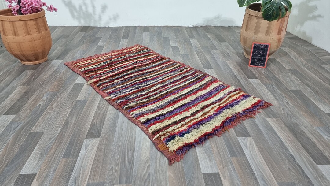 Boujaad Cotton Runner handmade Colorful Rug azilal Rug Runner