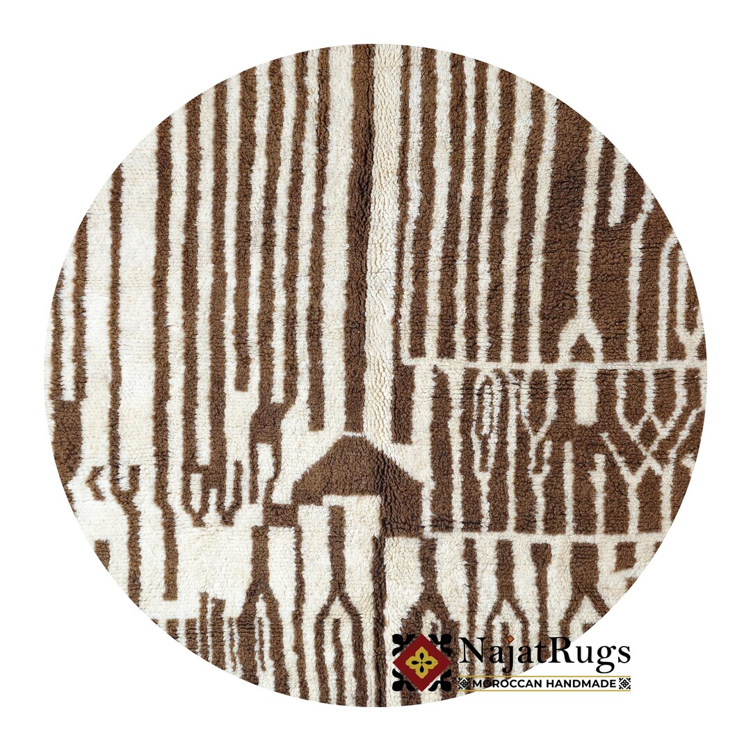 Morocco Round Rug Pattern MOROCCAN ROUND STRIPED Rug -personalized Round Design,brown & White Rug ...