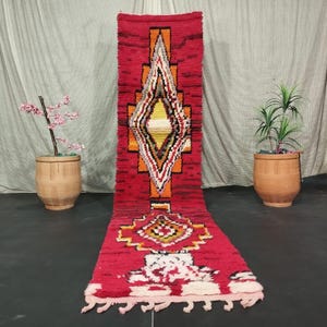 Red Beni Ourain Rug Runner - berber Colorful Runner Rug - Authentic Moroccan Rug - Striped Wool Runner - Kitchen Rug runner Washable 2x9 Ft