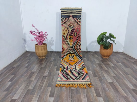 MOROCCAN RUGS RUNNER -Berber Colorful Custom Runner Rug -Authentic Moroccan rug -Boho Carpet-Orange Rug-Hand knotted Beni Ouarain Runner 2x9