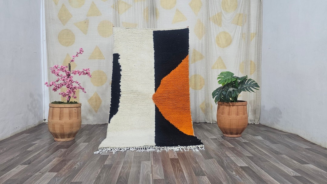 UNIQUE BENIOURAIN MOROCCAN Rugs 4x8 Ft geometric Rug Wool orange ...