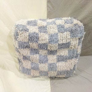 Unique Checkered Wool Pouf ,Gray Wool pouf ,Handmade Checkered Rugs ,Unique Bohemian Sofa ,vintage Pouf Beniourain Wool Pouf old Pouf . zdjęcie 3