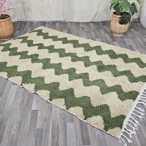Gorgeous Beni Ourain Rug- Green And Beige Rug- Emerald Green Rug- woven rug-colorful rug- green wool Beniourain Carpet, Unique Geometric Rug