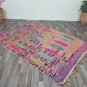 Preciosas alfombras Beni Ourain, alfombras de lana multicolores, alfombra marroquí hecha a mano, alfombras geométricas únicas, alfombra de área bereber, acogedora y elegante caarpet de lana boho imagen 3