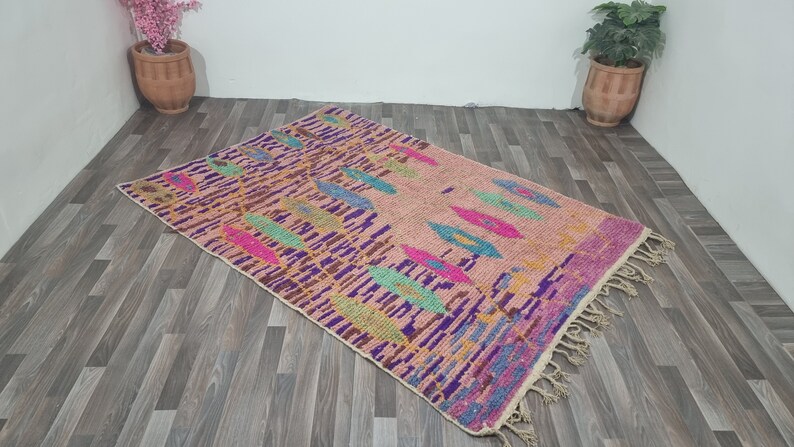 Preciosas alfombras Beni Ourain, alfombras de lana multicolores, alfombra marroquí hecha a mano, alfombras geométricas únicas, alfombra de área bereber, acogedora y elegante caarpet de lana boho imagen 3