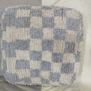 Unique Checkered Wool Pouf ,Gray Wool pouf ,Handmade Checkered Rugs ,Unique Bohemian Sofa ,vintage Pouf Beniourain Wool Pouf old Pouf . zdjęcie 4