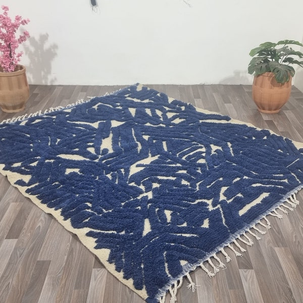 Blue beni ourain Rug - Gorgeous Custom Moroccan Rug - wool shaggy rugs- Handmade Rug -Amazing Blue Rug- Moroccan Carpet- Moroccan Berber Rug