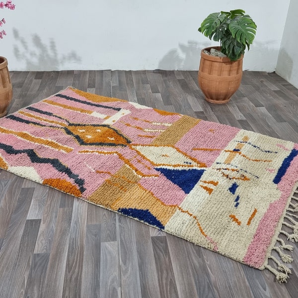 Magnifique tapis Beni Ourain - Tapis de zone personnalisé -Tapis Boujaad coloré 7x10- Tapis marocain rose- Tapis en laine handmad -Laine Boho Cozy Chic Tapis coloré