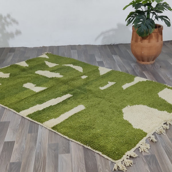 5x8 ft_ Beni Ourain Green Rug -Handmade rug - Berber Rug Living Room -Handmade Wool Carpet -Abstract Moroccan Rug -Bohemian Area rugs .