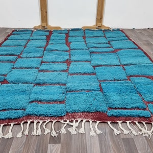 gorgeous Beni ourain rug Blue/Custom Moroccan Rug,Tribal berber Rug-Gaming Room Area Rug-Amazing Blue Rug,Abstract Multicolored Carpet, image 5