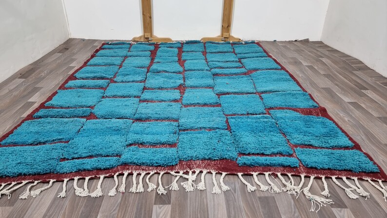 gorgeous Beni ourain rug Blue/Custom Moroccan Rug,Tribal berber Rug-Gaming Room Area Rug-Amazing Blue Rug,Abstract Multicolored Carpet, image 5