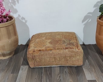 Cojín de suelo colorido marroquí-Decoración del hogar Diseño cuadrado Boujaad-Puf de suelo vintage-Hecho a mano de alfombra Boujad- Cojín de suelo marroquí bereber.