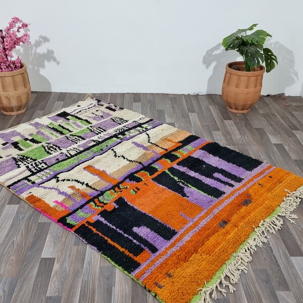 Gorgeous Beni Ourain Custom rugs -Custom All Sizes Rug- Moroccan Colorful Carpet ,Geometric Rug ,Wool Shaggy Rug ,Bedside boujaad Orange Rug