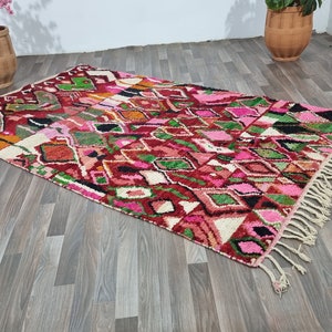 Magnifique tapis en laine multicolore, tapis marocain rouge, tapis géométrique unique, tapis boujaad coloré, tapis marocain de haute qualité, tapis géométriques uniques image 5