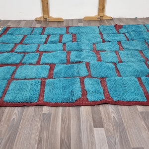 gorgeous Beni ourain rug Blue/Custom Moroccan Rug,Tribal berber Rug-Gaming Room Area Rug-Amazing Blue Rug,Abstract Multicolored Carpet, image 4