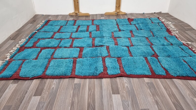 gorgeous Beni ourain rug Blue/Custom Moroccan Rug,Tribal berber Rug-Gaming Room Area Rug-Amazing Blue Rug,Abstract Multicolored Carpet, image 4