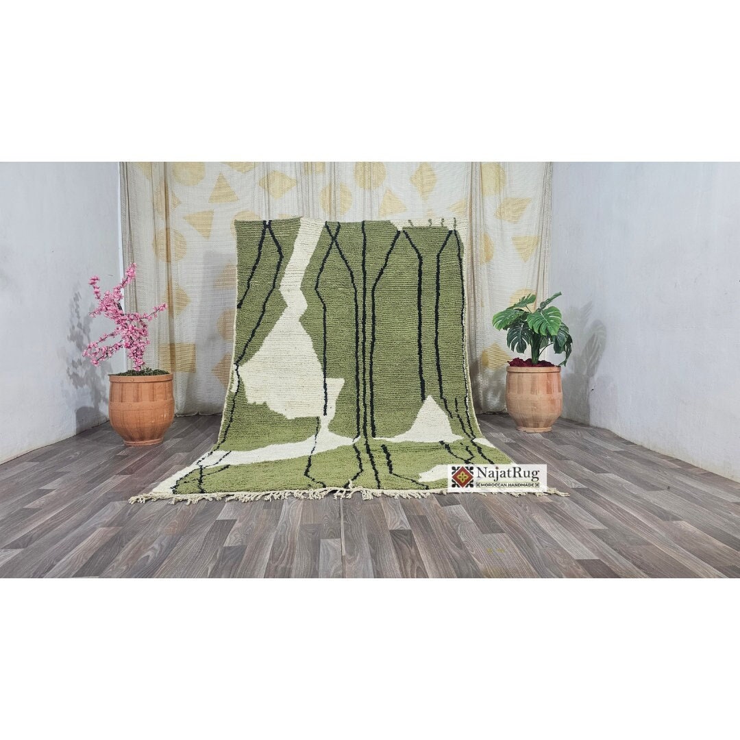 UNIQUE MOROCCAN GREEN Rug handmade Moroccan Rug ,green Wool for Your