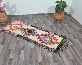 Verbazingwekkende veelkleurige tapijt Runner - smal Runner tapijt - Marokkaans tapijt handgeknoopt, Boujaad kleurrijk tapijt, gezellige chique Berber tapijten.