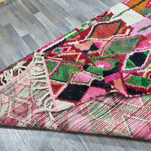 Magnifique tapis en laine multicolore, tapis marocain rouge, tapis géométrique unique, tapis boujaad coloré, tapis marocain de haute qualité, tapis géométriques uniques image 9