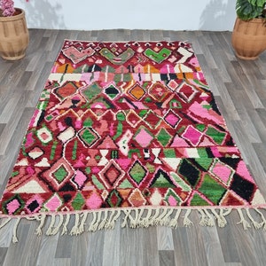 Magnifique tapis en laine multicolore, tapis marocain rouge, tapis géométrique unique, tapis boujaad coloré, tapis marocain de haute qualité, tapis géométriques uniques image 6