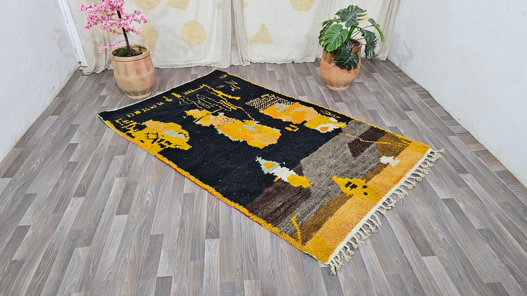 Black Wool Rugs -moroccan Berber Wool Rug -unique Aera Rug Livingroom ...