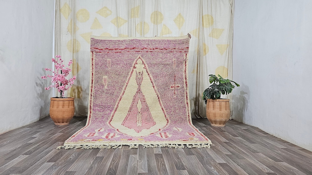Beni Ourain Rug pink and Beige Rug sheep Wool Rug baby Pink