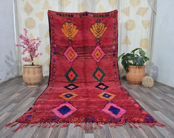 Vintage Morrocan rug -Boujaad rug -Berber rug - Red Moroccan rug 6x11.2 ft - Living room rug ,Bohemian Colorful Rug ,Wool Cozy Chic Aera rug