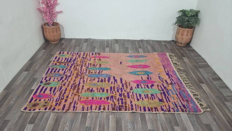 Preciosas alfombras Beni Ourain, alfombras de lana multicolores, alfombra marroquí hecha a mano, alfombras geométricas únicas, alfombra de área bereber, acogedora y elegante caarpet de lana boho imagen 2