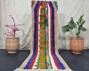 Handmade Moroccan Wool Runner Rug: Colorful Berber Carpet