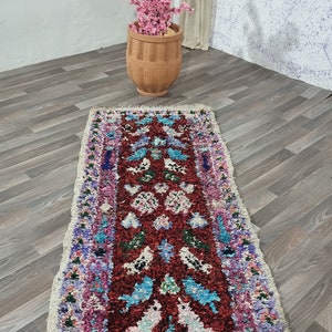 Gorgeous Multicolor Rug runner Unique Old Rugs Hallway runner ,Boucherouite Berber Rugs ,Handmade Colorful Design Carpet, boho Rug Runner . image 2