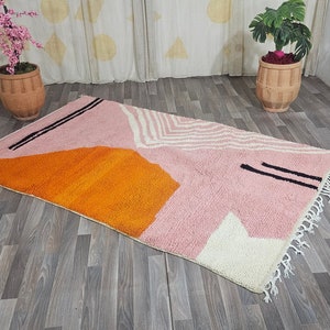 Gorgeous Beni ourain Rug -Moroccan Pink Wool Rug -Custom Aera rug -Moroccan Pink rugs living room - Handmade Berber Carpet- Genuine Wool Rug