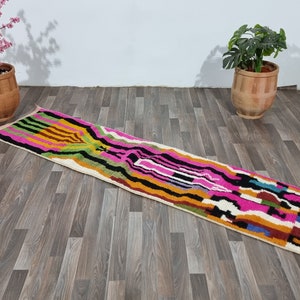 MOROCCAN STRIPED COLORFUL Runner -Stair Runner Rug - Narrow Rug Runner - Wool Colorful Rug Runner- Pnik Rug - Authentic Moroccan rug runner