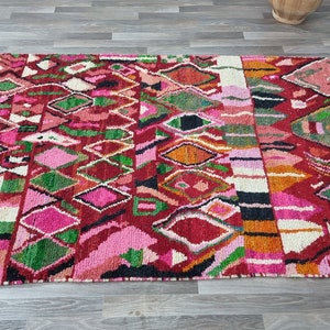 Magnifique tapis en laine multicolore, tapis marocain rouge, tapis géométrique unique, tapis boujaad coloré, tapis marocain de haute qualité, tapis géométriques uniques image 4