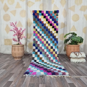 Boucherouite colorful Berber runner rug - Moroccan Boujaad Bohemian Rug Runner -Moroccan Style Rug ,hallway Rug runner ,colorful Rug decor